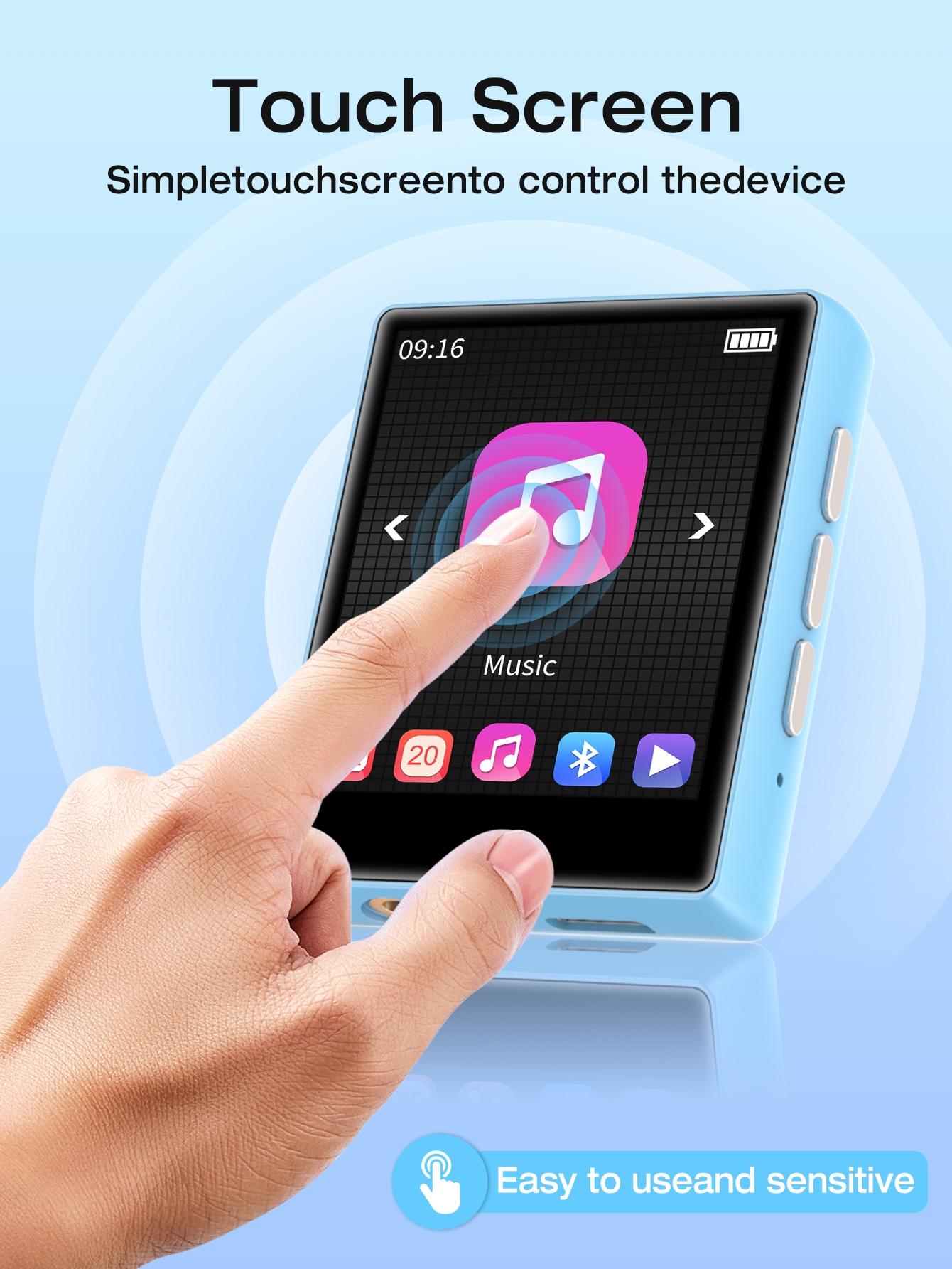 MP3 Player Bluetooth 5.3 Full Touch Screen Color Screen Mini MP3 Player, HiFi Lossless Music Player with Speakers, FM Radio, Recording, Support up to 128GB