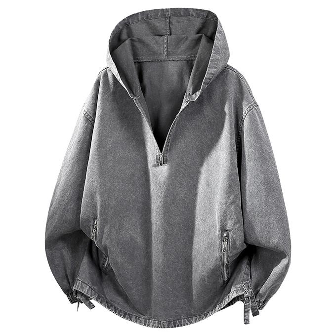 2026 New Menswear Plain Denim Hoodie - Men's Pure Cotton Pullover Jacket, American Retro Street Style, Gradient Washed, Distressed Texture, Stylish Long Sleeves, Medium Length, Hangable Fold, Casual Commuting Workwear, Machine Washable