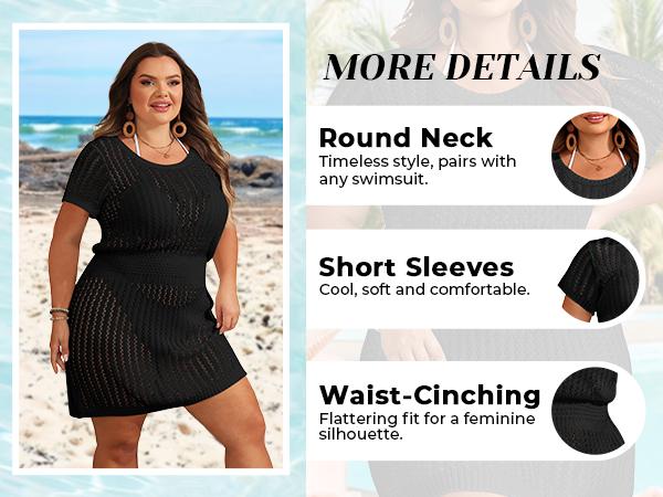 Aqua Eve Women's Plus Size Swimsuit Cover Up - Crochet Bathing Suit Coverup 2025 Short Sleeve Beach Dress Swimwear