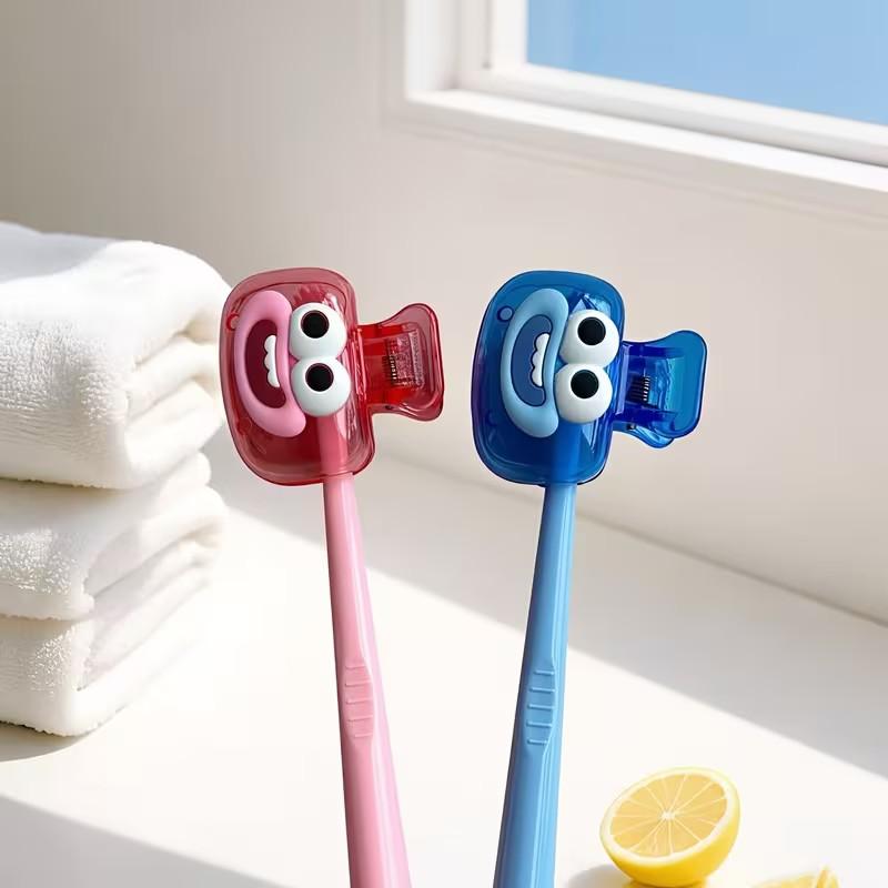 4pcs Cute Smiley Face Toothbrush Protective Covers, Random Color Dopamine Matching, Home Travel Essential, Durable Washable Material, Toothbrush Protector