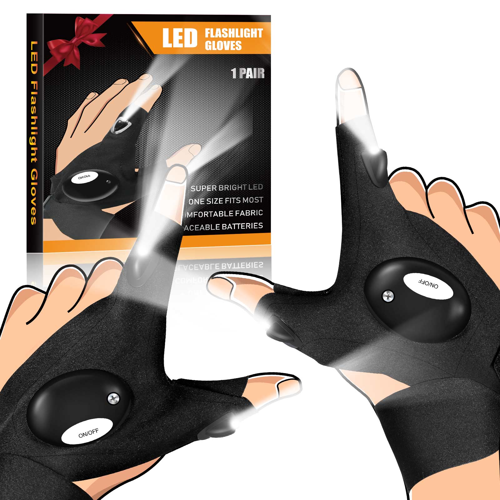 LED Flashlight Gloves, Gifts for Men Him Boyfriend Husband, Cool Gadget Finger Lights Waterproof for Camping Fishing Repairing, Fathers Day Christmas Birthday Gift LED Flashlight Gloves, Gifts for Men Him Boyfriend Husband, Cool Gadget Finger Lights Waterproof for Camping Fishing Repairing, Fathers Day Christmas Birthday Gift