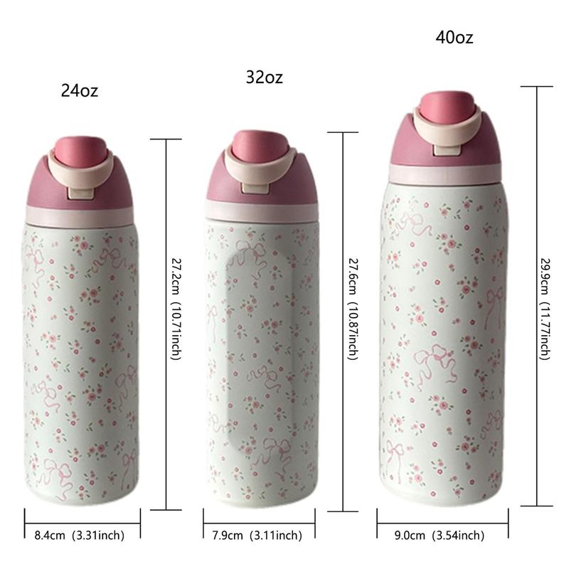 1pc Floral Pattern Insulated Double Wall Stainless Steel Sports Bottle, 24oz-32oz-40oz Sizes, Travel Cup with Straw Design for Gym School Travel, Thermo Tumbler, Insulated Water Bottle
