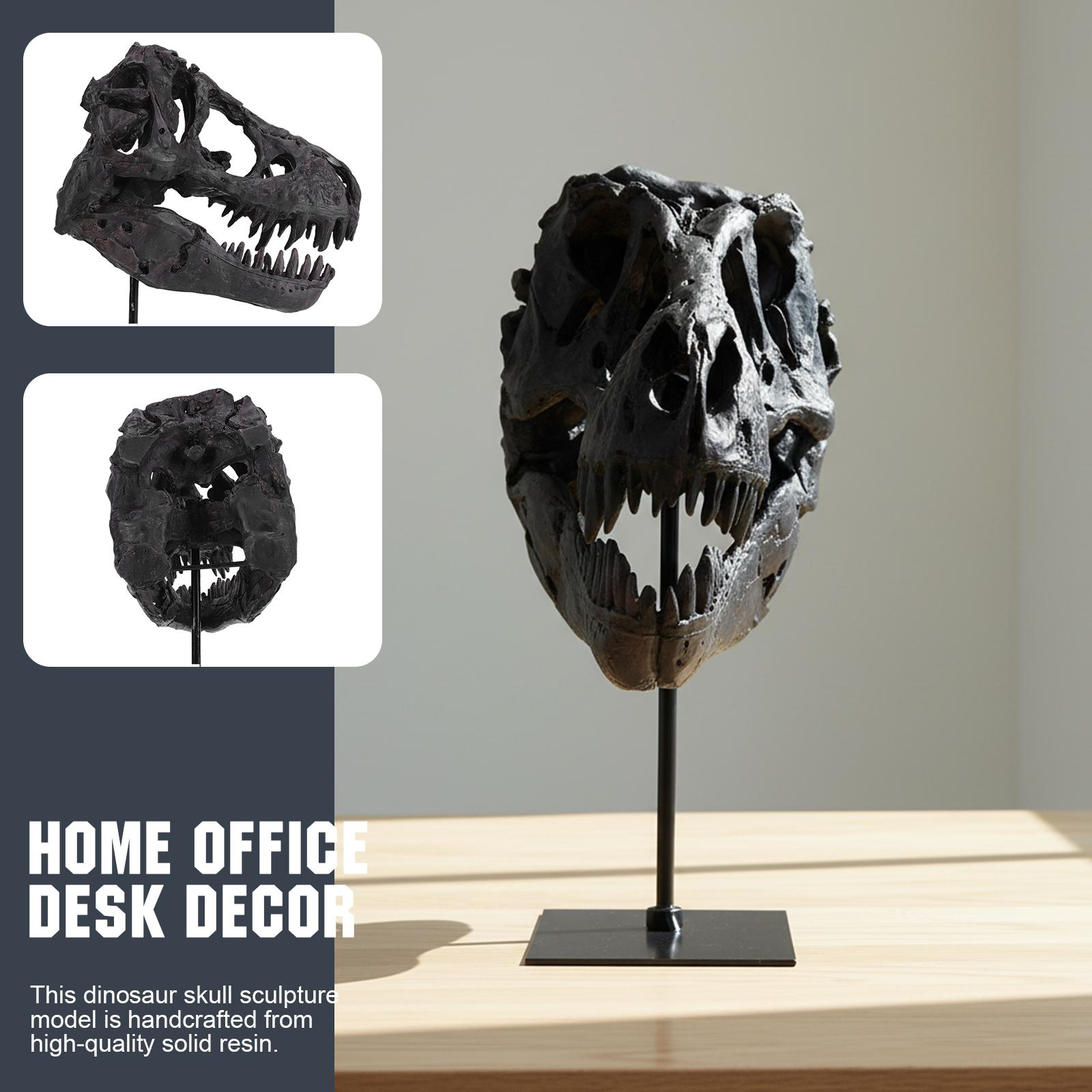 Dinosaur Skull Statue,Dinosaur Sculptures Bracket Tyrannosaurus Skull Replica Decoration Skull Bones Resin Replica with Bracket for Home Office Decor Shelf Display