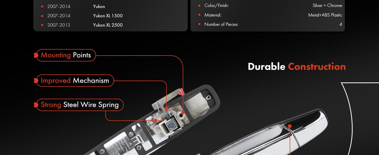 SUNDAY MIRTH Exterior Doors Handles Front Rear Driver Passenger For 2007-2014 Silverado,Suburban,Tahoe,Avalanche (Chevy), Sierra,Yukon (GMC), Cadillac-Replace# 22737222 22738721 25900521