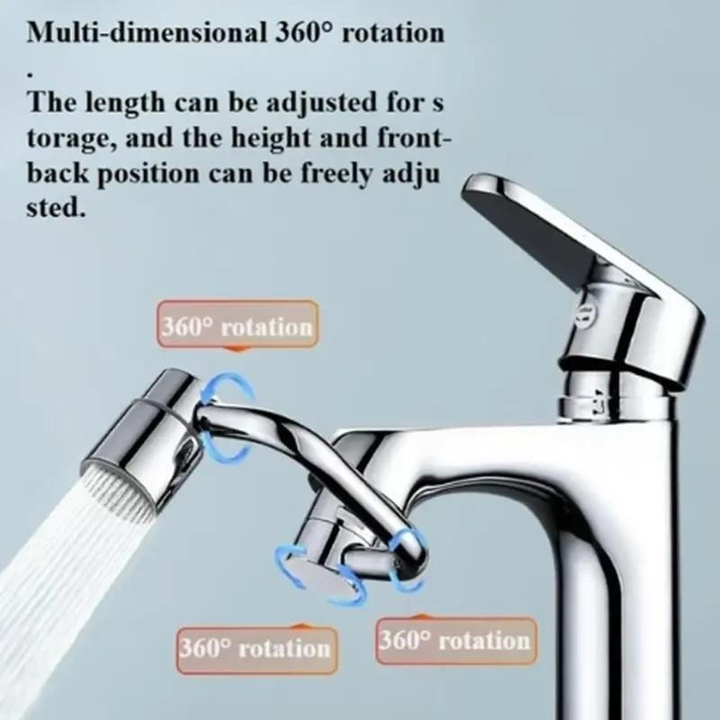 1440° Rotatable Faucet Aerator Extender, Full Angle Control, Kitchen Bathroom Sink Faucet Sprayer Attachment, 2 Splash Modes (1pc)