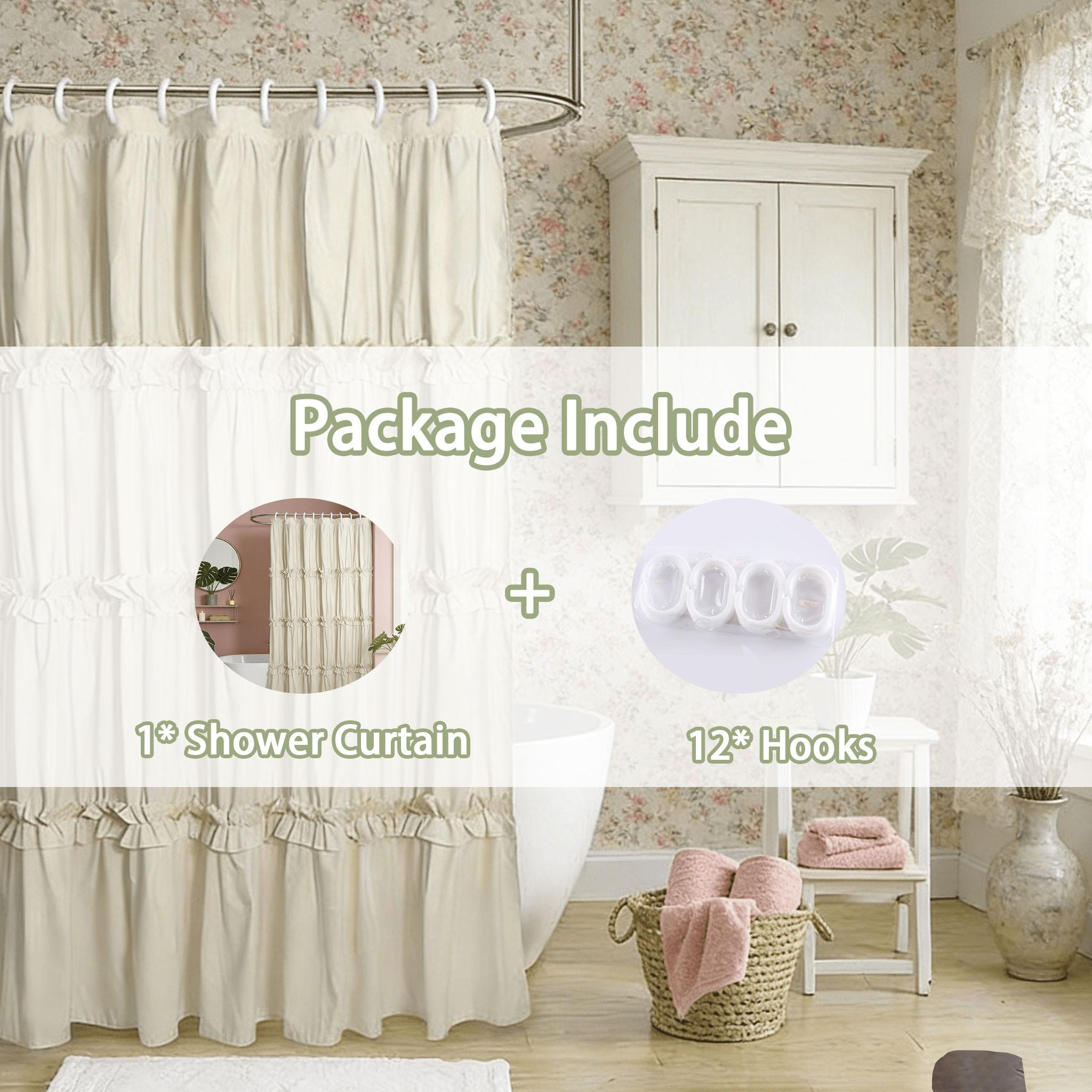 French Vintage Camel Ruffle Shower Curtain, Soft Polyester, Bathroom Decor, Hotel Bedroom Salon Curtains, Perfect Gift Choice