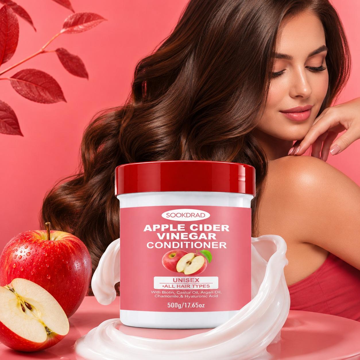 Apple Cider Vinegar Nutritive Conditioner, With Biotin, Castor Oil, Argan Oil, Chamomile, Hyaluronic Acid, Suitable For All Hair Types, Unisex, Daily Hair Care, Conditioning Hydrate Shine, 500g