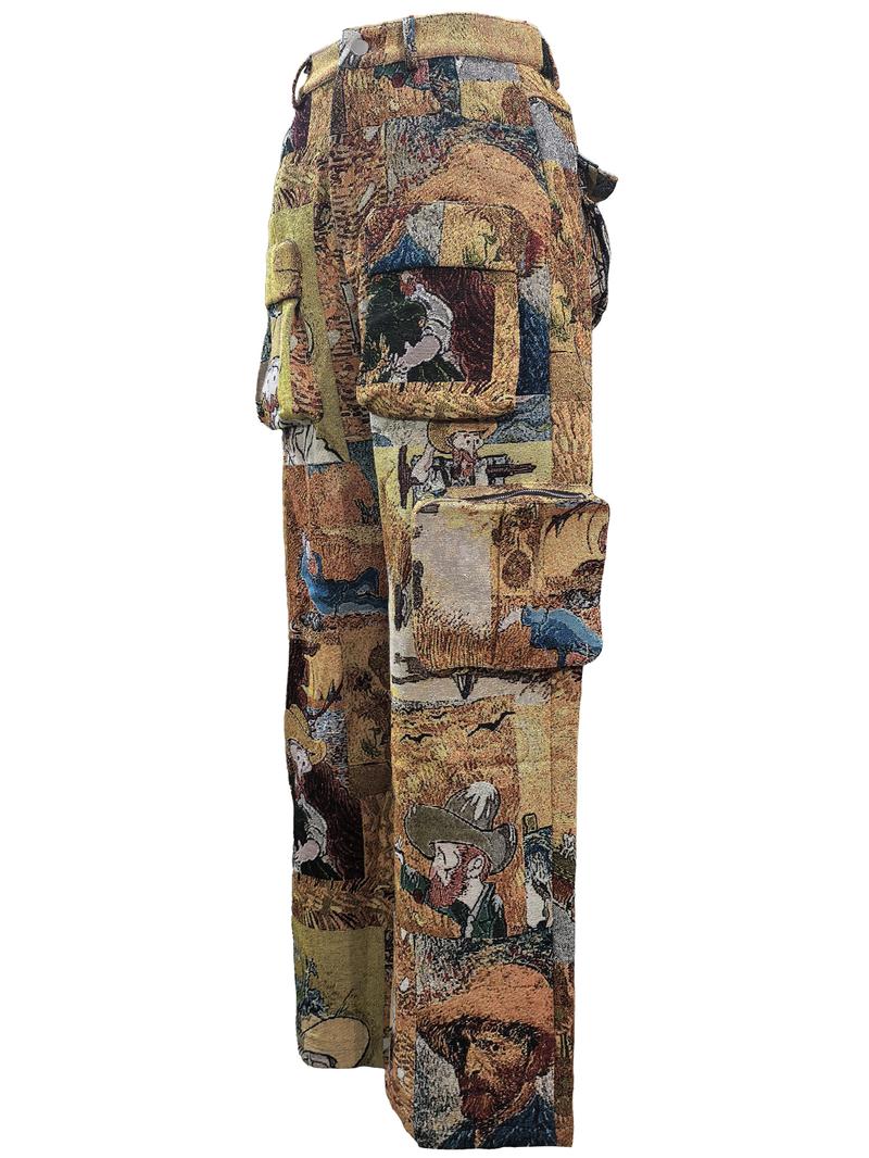 Women's Patchwork Art Print Pocket Cargo Pants, Casual Street Trousers for Daily Wear, Ladies Bottoms for All Seasons, Baggy Pants