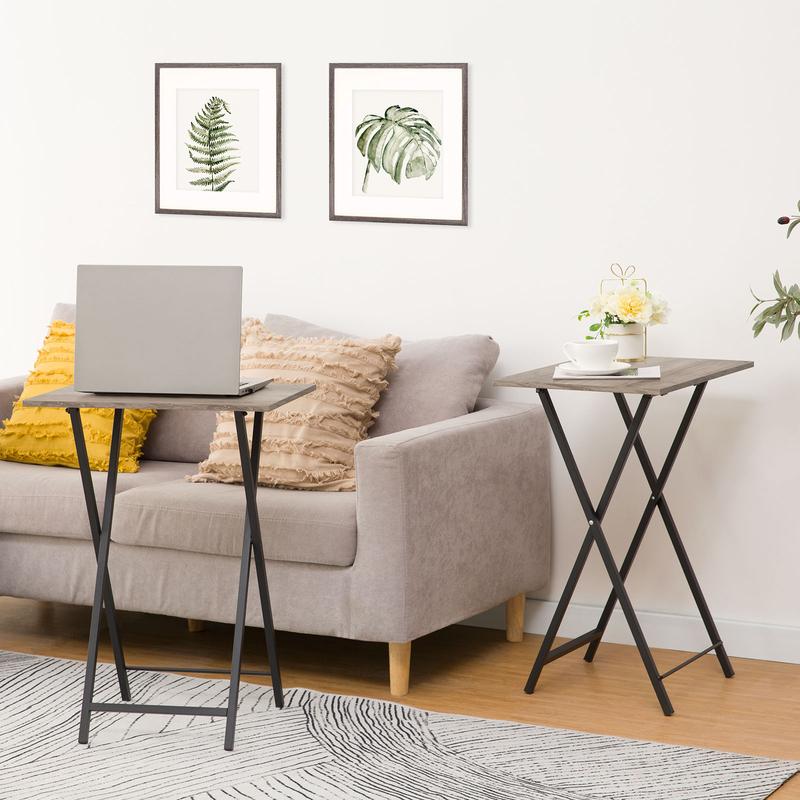 HOOBRO Folding TV Tray Tables, Set of 2 Side Table for Small Space, Industrial Snack Tables for Eating at Couch, Stable Metal Frame, Easy Assembly, Space Saving, Greige and Black