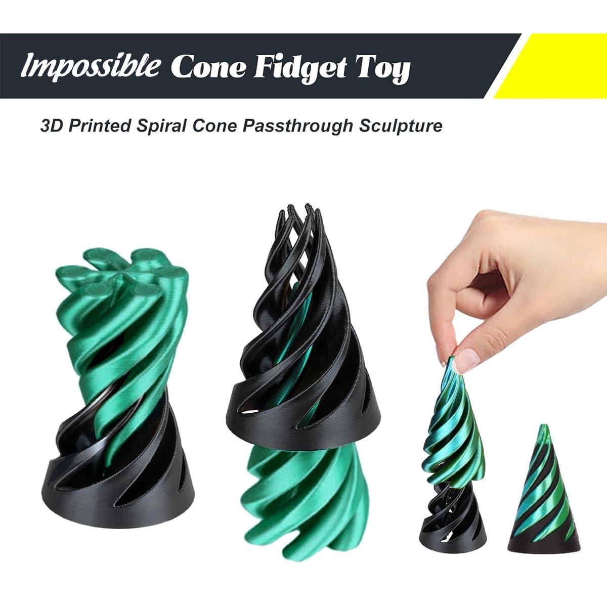 3Pcs Impossible Cone Fidget Toys, 3D Printed Spiral Cone Passthrough Sculpture, Mini Stress Relief Desk Decor, Sensory Anxiety Relief Toy for Adults, Cool Novelty Gift