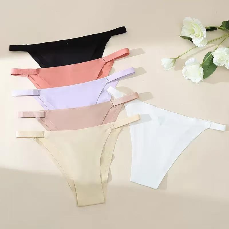 Ladies Seamless Thong V Waist Elastic Breathable Sexy Panties Low Waist Panties Invisible Wrap Hipster Lingerie Thong Lingerie 6 Pack