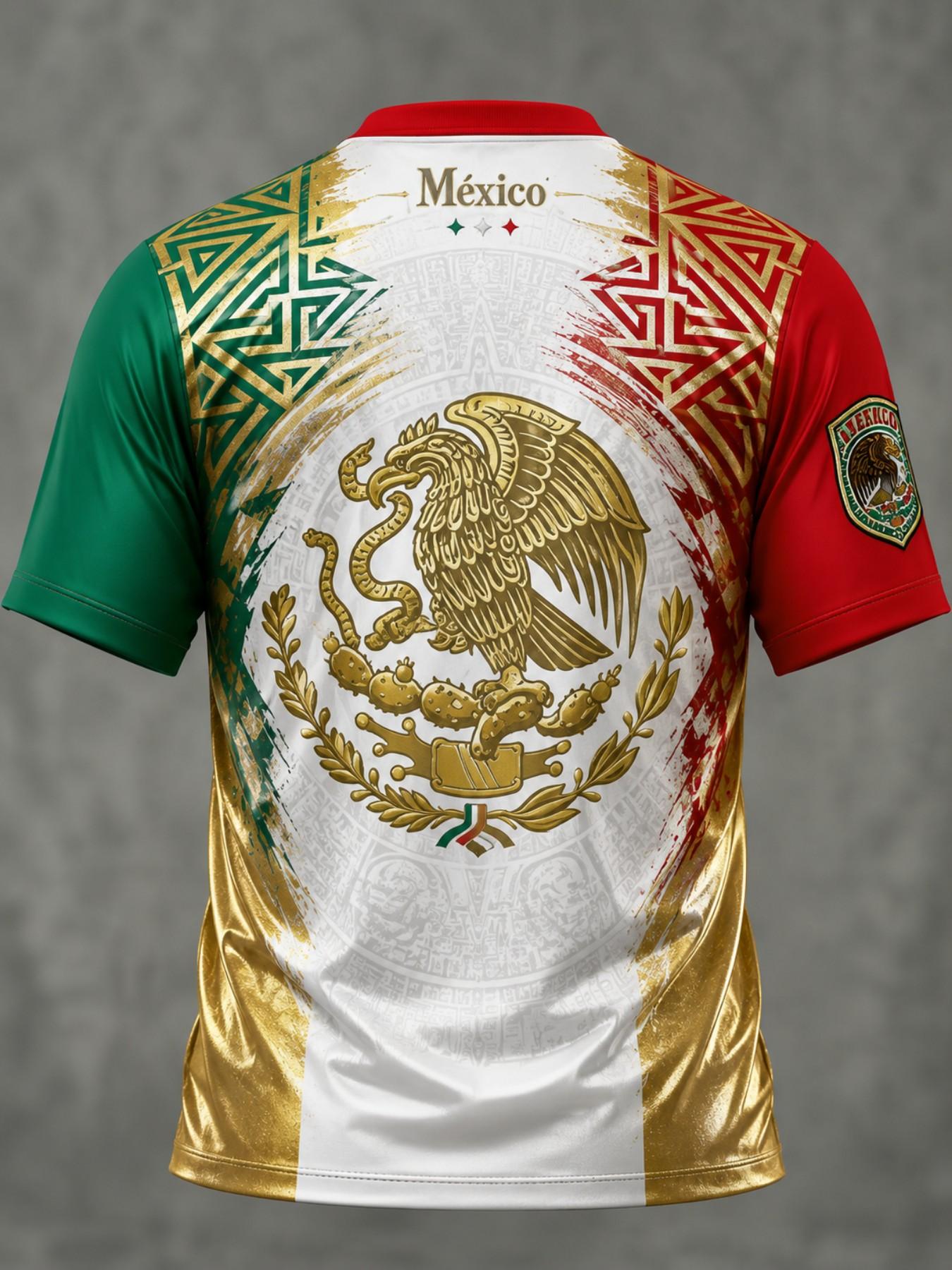 Mexico Soccer Jersey Men, Football Jerseys, Casual Sports Jersey, Aztec Pattern Shirt, Mexico Pride Futbol Tee, Eagle Crest Fan Apparel #ModoPartido