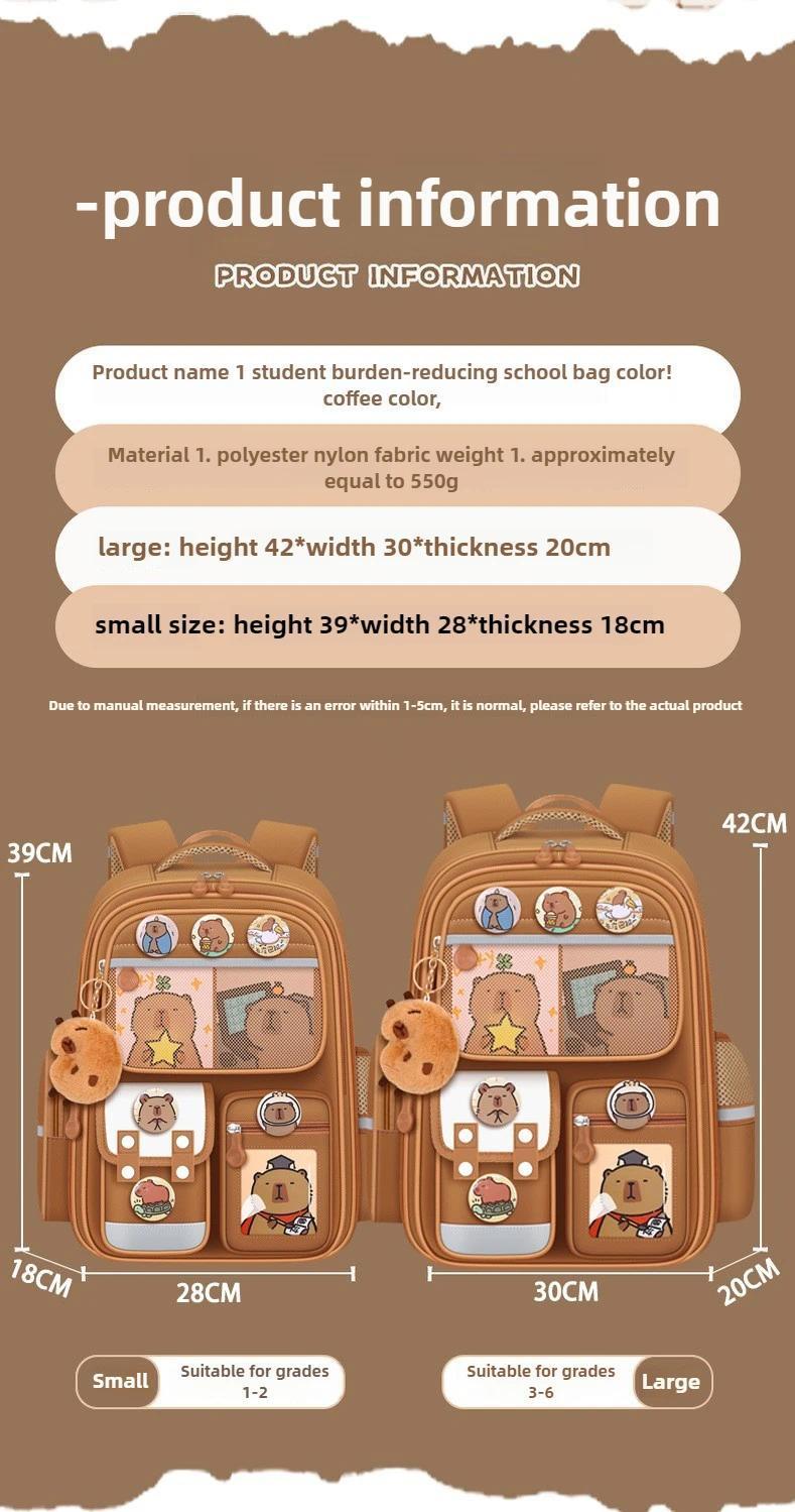 Kawaii Capybara Children School Bags for Boys Large Capacity College School Backpack Waterproof Student Schoolbag Book Bag