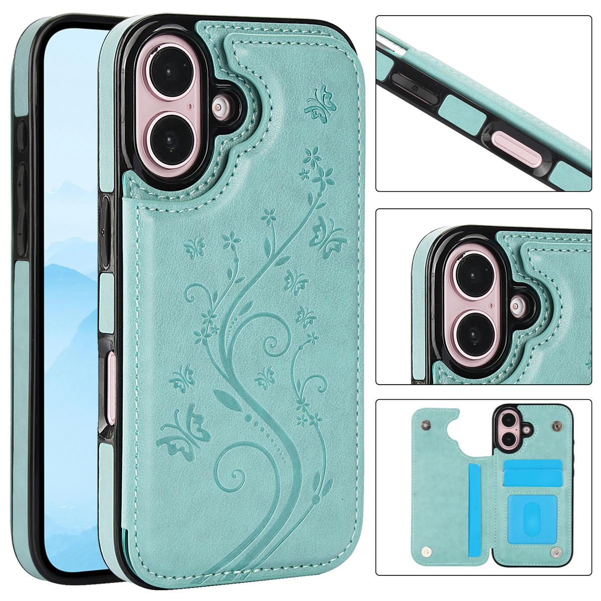 HISTORYOO Card Phone Case For iPhone 17 Pro Max Air 17 16 15 14 13 12 11 Pro Max 16 15 14 Plus/Pro Magnetic Clasp PU-Leather Wallet Card Holder Slot Stand Butterfly Flower Pattern Durable Shockproof Soft TPU Back Cover Rubber Case Autumn Winter Retro Gift