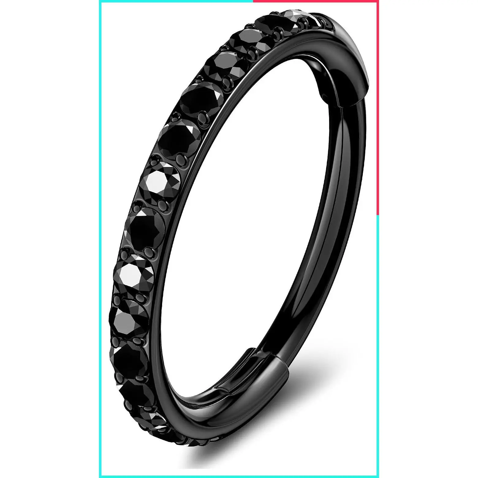 18g/20g Halloween Black Nose Rings Hoops for Women, 316L Surgical Steel Hinged Segment Clicker, Daith Rook Tragus Helix Lip Piercing Jewelry 6/7/8mm