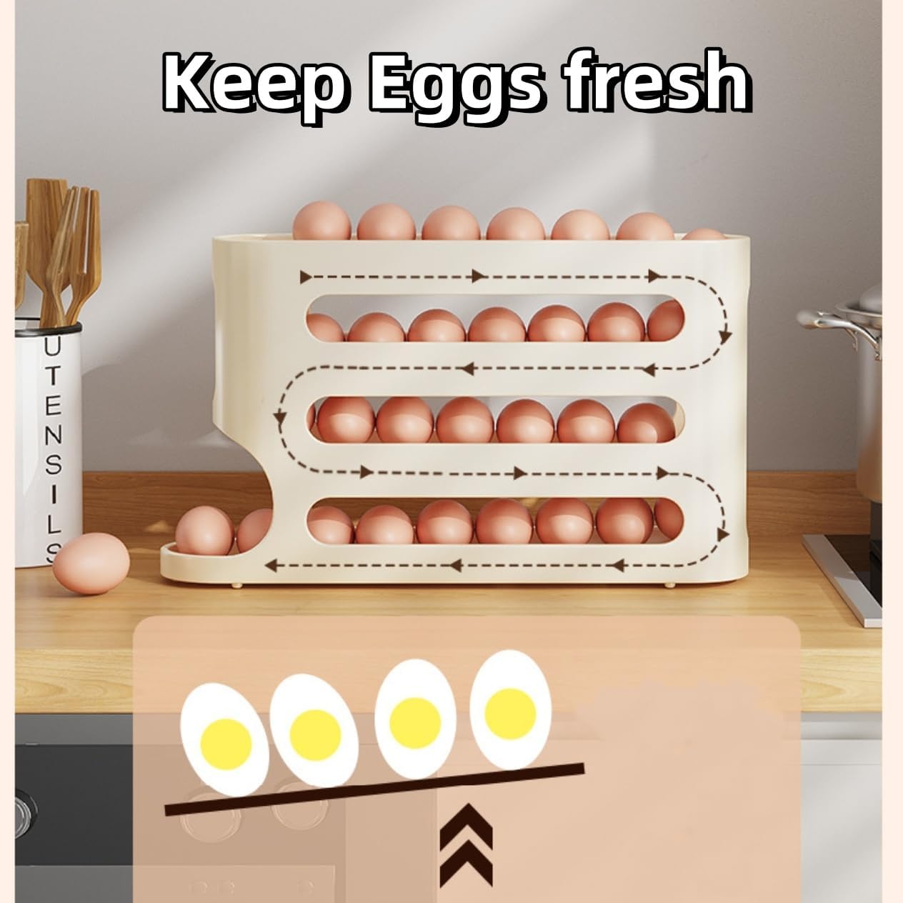 Space-Saving Automatic Rolling Egg Dispenser, 4-Layer Refrigerator Egg Rack, Holds Up to 30 Eggs, Ideal for Kitchen Organization, Refrigerator Storage