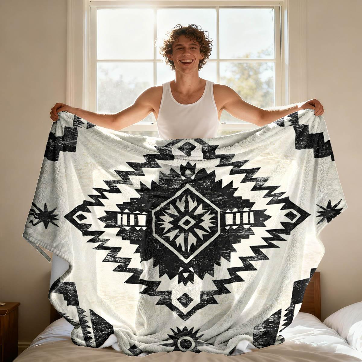 Boho Pattern Blanket, Lightweight Warm Flannel, Soft Breathable, Car Travel Bedroom Cover, Holiday Gift, Pet Pad, Multi-Use Rug