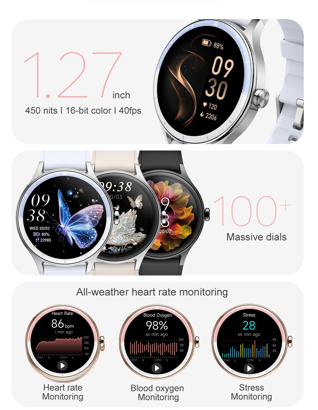 DR06 Stylish Round Smart Watch for Women Slim Versatile Heart Rate Sleep Monitor for Office Commuting Casual Wear