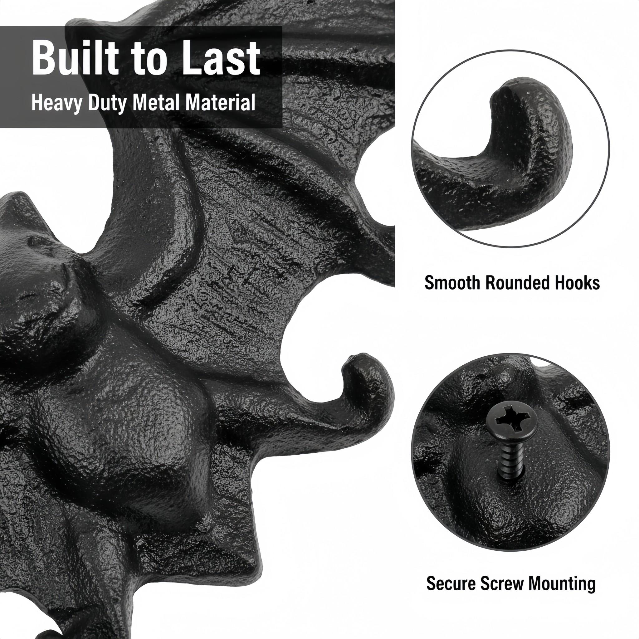 Vintage Cast Iron Bat Hook, Gothic Style Key Holder, Necklace Jewelry Storage Rack, Wall Decor Hanging Hook, Home Decoration