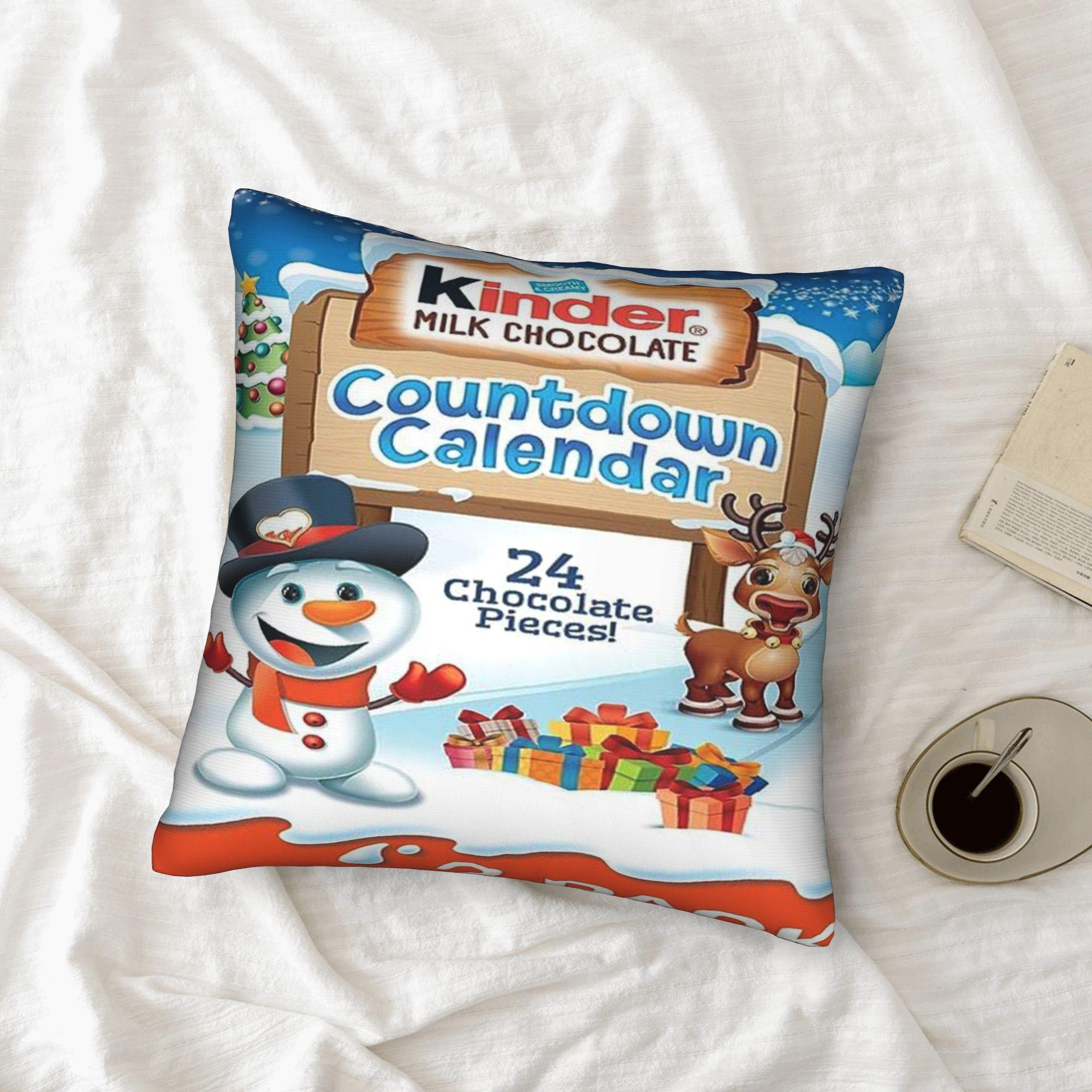 1 piece Kinder Chocolate Countdown Calenda 2 Pack Individually Wrapped Chocolate Candy, 2024 Advent Calendar 8 Oz Total throw pillow cover Decorative Accent for Home Christmas Soft Machine Washable Decorative Cushion Covers Without Pillow Cores