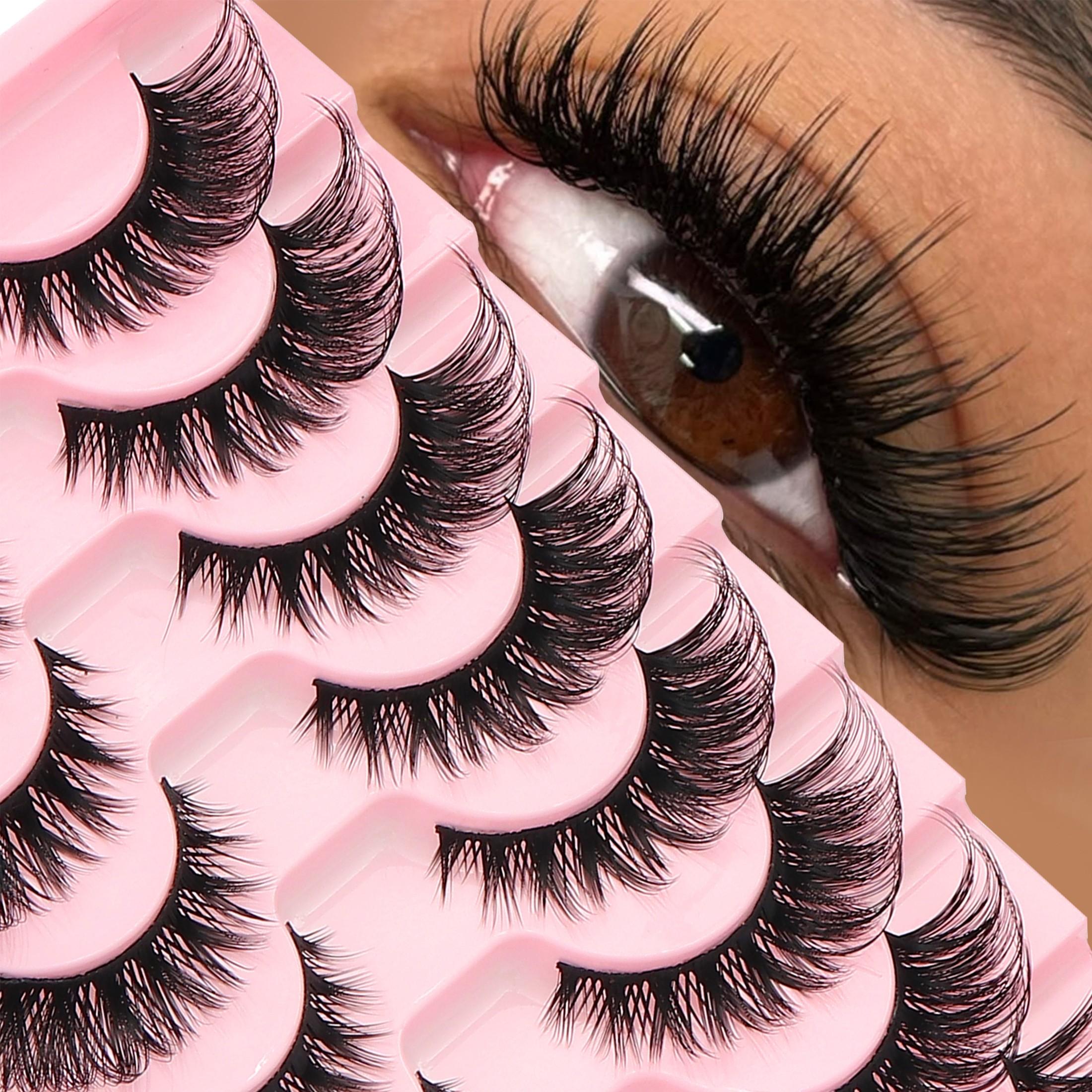 10 Pairs Fluffy Russian Dense DD Curl Cosmetic False Eyelashes, Long-Lasting Cat Eye Makeup, Reusable Strip Lashes for Beginners, Beginner Friendly Eyelashes
