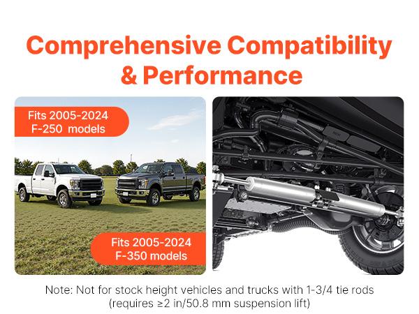 VEVOR Dual Steering Stabilizer, for 2005-2024 Ford F-250/F-350 Super Duty 4WD, Dual Steering Stabilizer Kit Fits with 2 Inches of Suspension Lift or Higher, Enhanced Control and Reduced Vibration