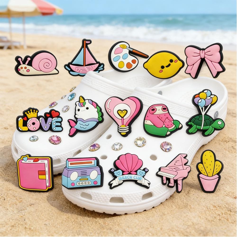 15 Pcs Cartoon pink series PVC Shoe Accessories, Comfortable Durable Fashionable, Birthday Gift, Charismatic Personalized Shoe Buckles for Girls