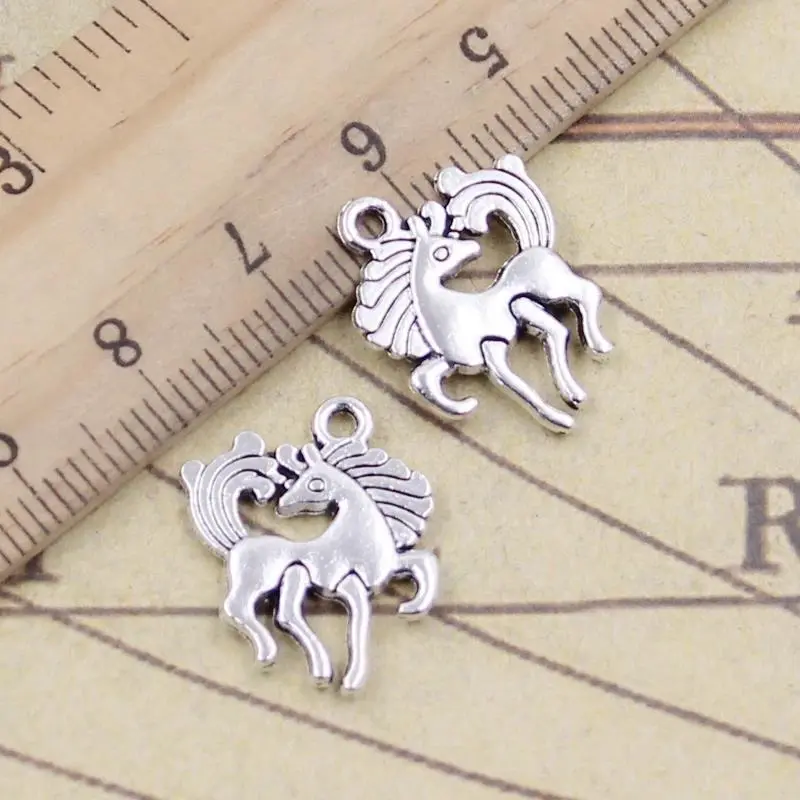 20pcs Unisex Horse Shape Unicorn Charms - 19x25mm Tibetan Bronze & Silver Color Antique Look Pendant Form for DIY Crafts Jewelry Making, Unisex Charm