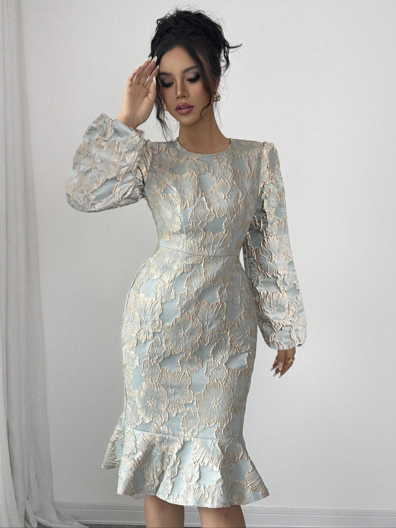 Elegant Fish Tail Bodycon Dress, 3D Embroidered Party Wear, Fashion Design, Perfect for Special Occasions, Women's Stylish