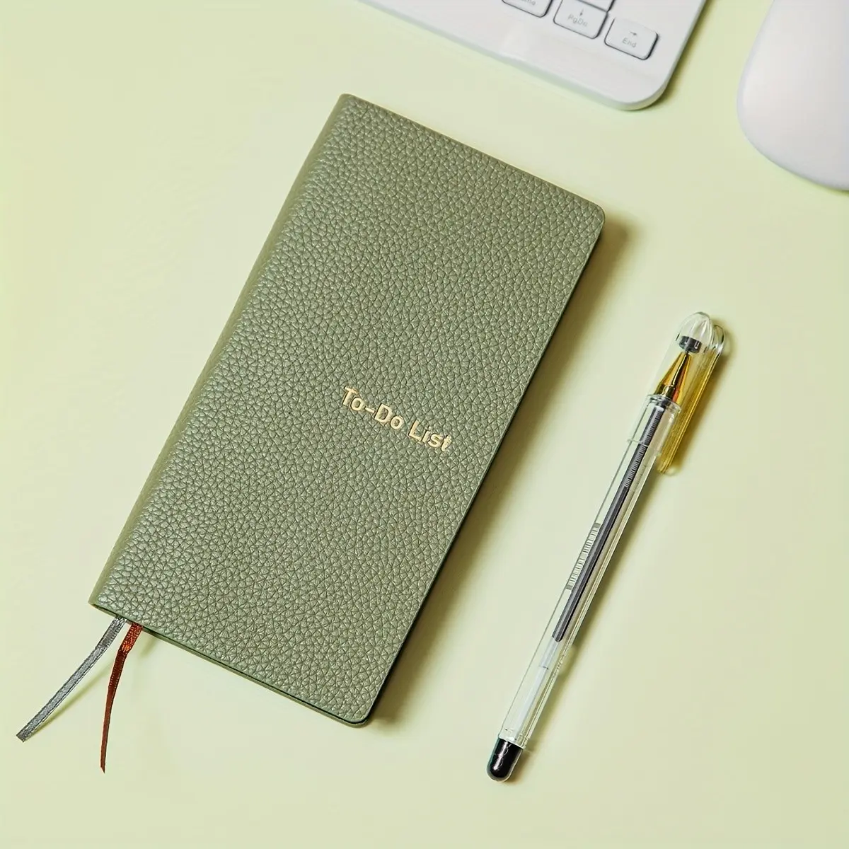 A6 Portable Planner Notebook, Notebook for school, timeline and checkbox layout for organizing to-do lists, soft lychee-texture PU cover with 2 ribbon bookmarks, portable design with multiple colors available, ideal for work, study, schedule planning