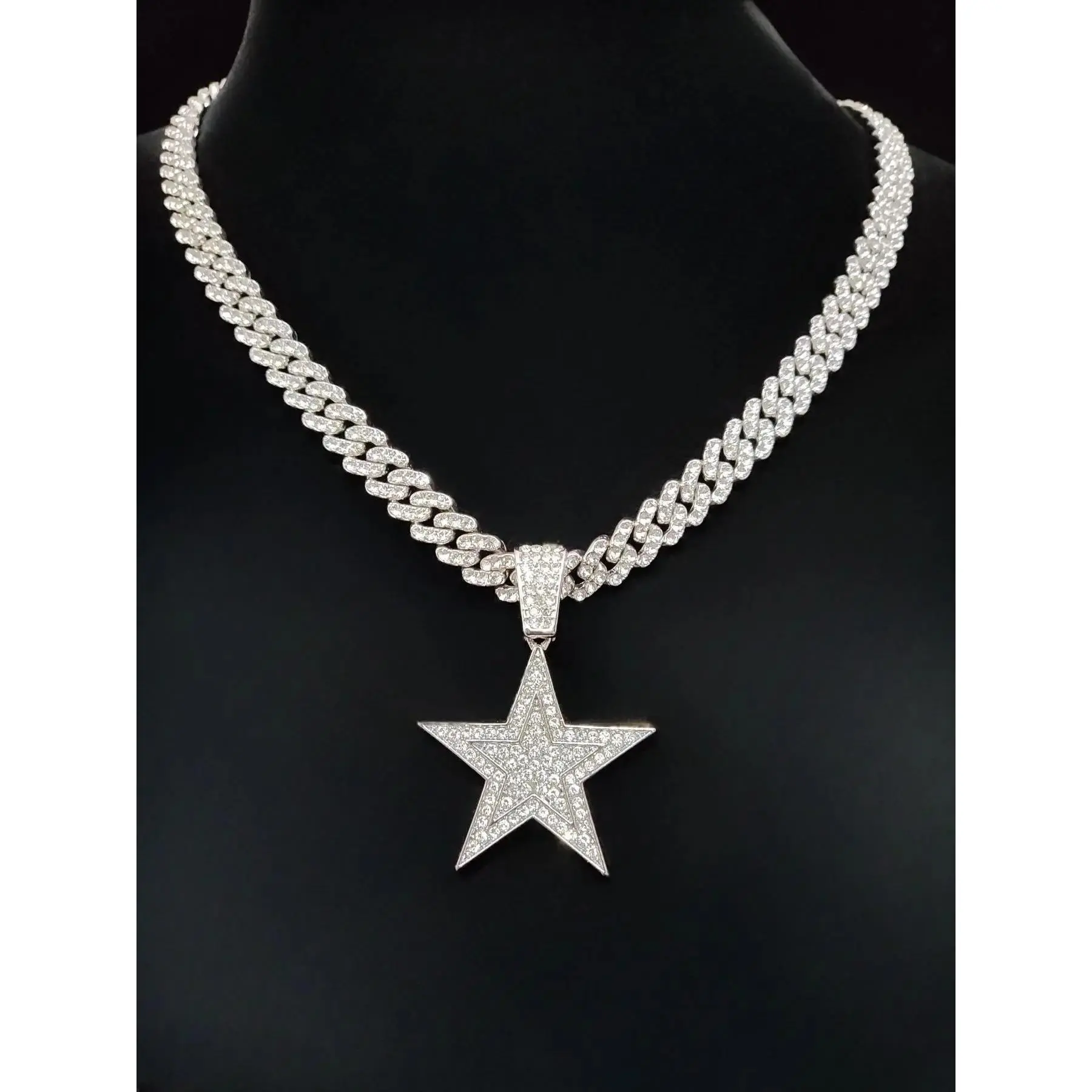 Star Shaped Pendant & 9mm Miami Cuban Link Design Chain Necklace, Fashionable Punk Style Jewelry for Party, Daily Decor, Trendy All-match & Exquisite Jewelry for Birthday Gift, Star Shine Necklace, Alloy Pendant Necklace
