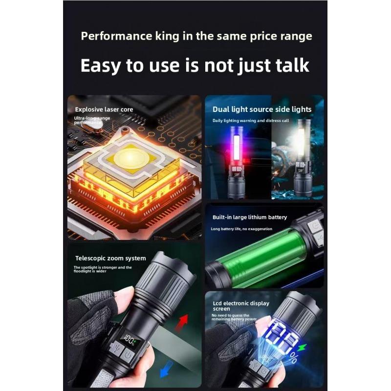 Super Bright Rechargeable Flashlight Torch, Adjustable Focus, Outdoor Camping, Fishing, Hunting, Rock Climbing, Emergency Use, High Lumens Flashlight, High Lumen Flashlights