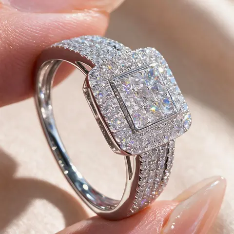 S925 Pure Silver Ring, Princess Square Zirconia Silver Band, Fashionable Luxury Seal Ring, High-Quality Jewelry for Anniversaries, Weddings, Gifts