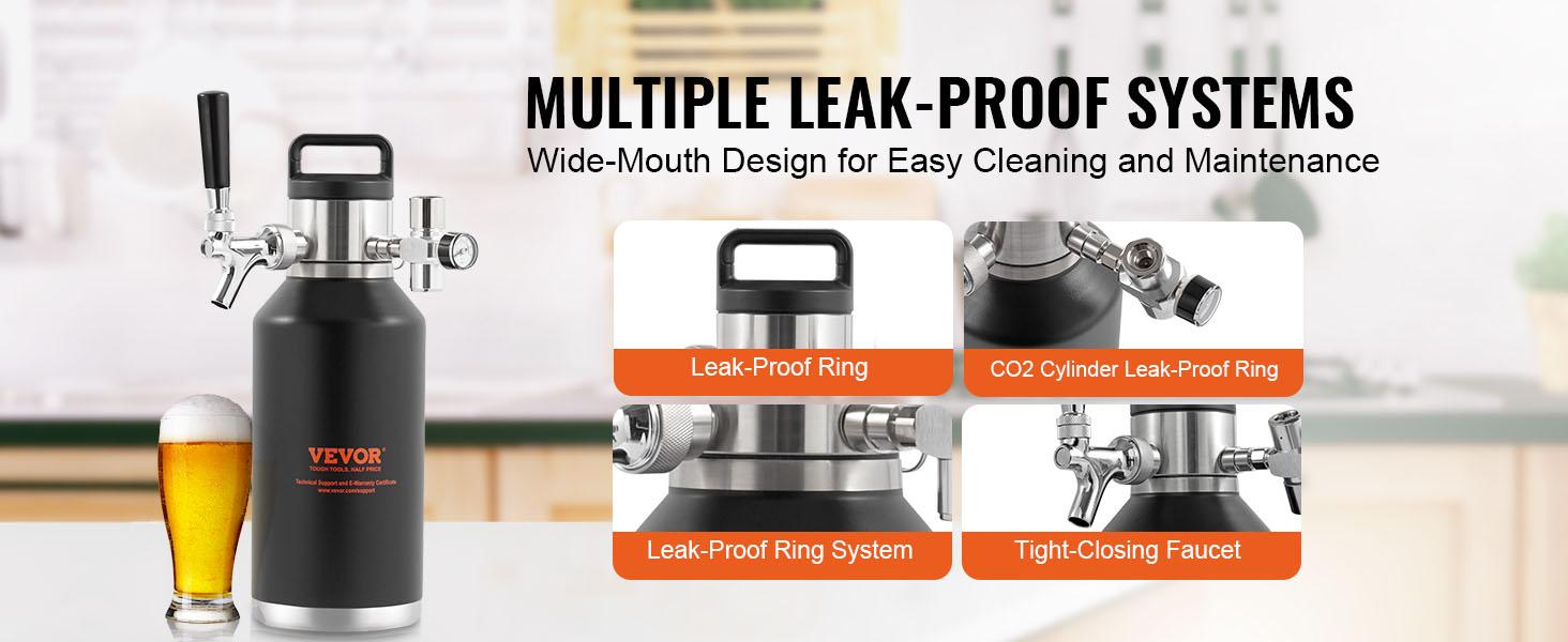 VEVOR Beer Growler Tap System, 64Oz 1.89L Mini Keg, 304 Stainless Steel Pressurized Beer Growler, Keg Growler with Pressure Display, CO2 Regulator Faucet, Leak-Proof Ring For Draft Homebrew Craft Beer