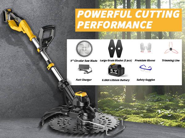 3-in-1 Cordless Lawn Sweeper Weed Eater,  9" Electric Lawn Mower Cordless Bush Trimmer Handheld Hedge Cutter Grass Shrub Trimmer with 6.0Ah Battery & Fast Charger garden yard Multi-Functional Tools Weed Trimmer with Blade Heads Multi-Tool