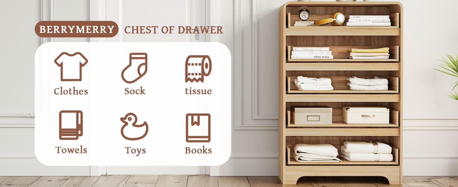 Giratree 45" Tall Mid Century Modern 5-Drawer Dresser, Curved Wood Storage Cabinet for Bedroom & Living Room, Stylish Vertical Organizer Giratree 45" Tall Mid Century Modern 5-Drawer Dresser, Curved Wood Storage Cabinet for Bedroom & Living Room, Stylish Vertical Organizer