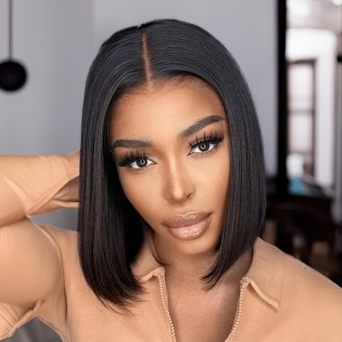 Sunber Bob Wig 7x5 Pre-Cut Frontal Lace Wigs Human Hair Glueless Wigs Short Straight Bob Wigs Pre Plucked Pre Cut Lace Bleached Konts 150% Density