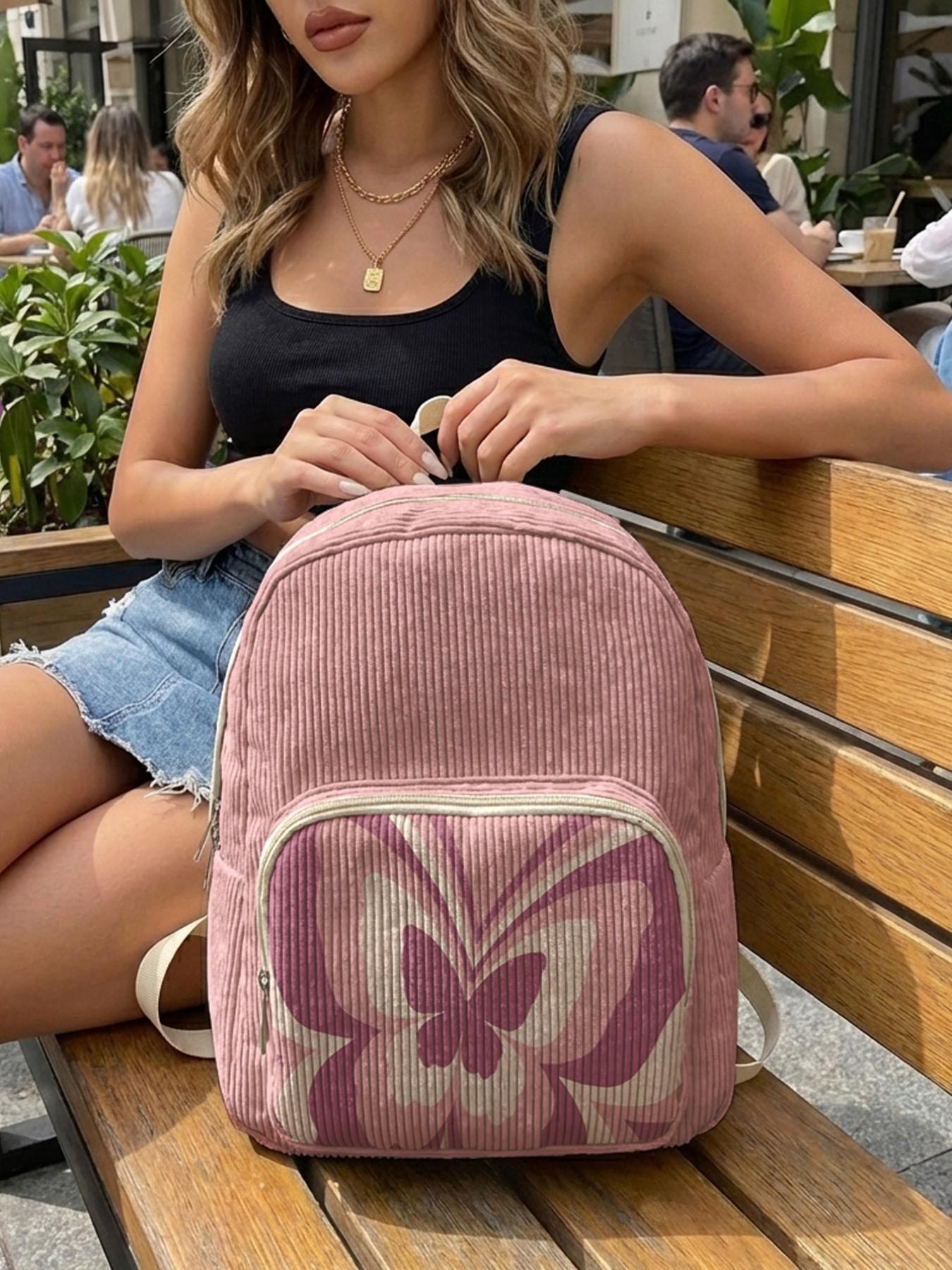 Women's Butterfly Pattern Backpack, Casual Style, All Seasons, Lightweight, Layered Storage, Random Print, Ideal for School & Travel