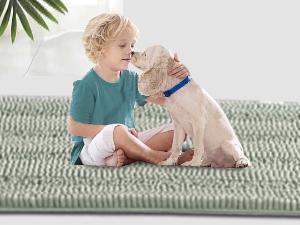 H.VERSAILTEX Black Bathroom Rug Set, Extra Thick Striped Bath Mats for Bathroom Floor 2 Piece, Bath Mat Set Anti-Slip Soft Plush Chenille Shower Rugs for Bathroom Waterproof