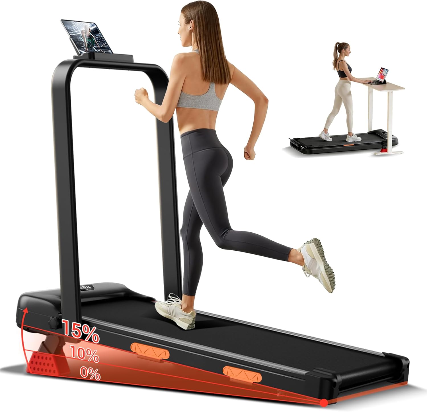 3-in-1 Foldable Treadmill with 300 LBS Capacity, 15% Walking Pad Treadmills for Home and Office, 2.5 HP Under Desk Treadmill with Quiet Brushless