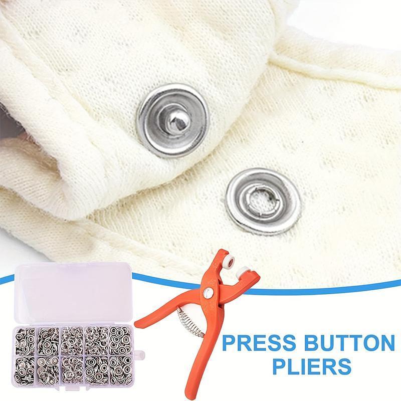 Sewing Button Set, 1 Set Sewing Button with Manual Pressure Pliers & Clear Storage Box, Metal Sewing Buttons for DIY Crafts, Clothes Hat Bag, Seam Supplies