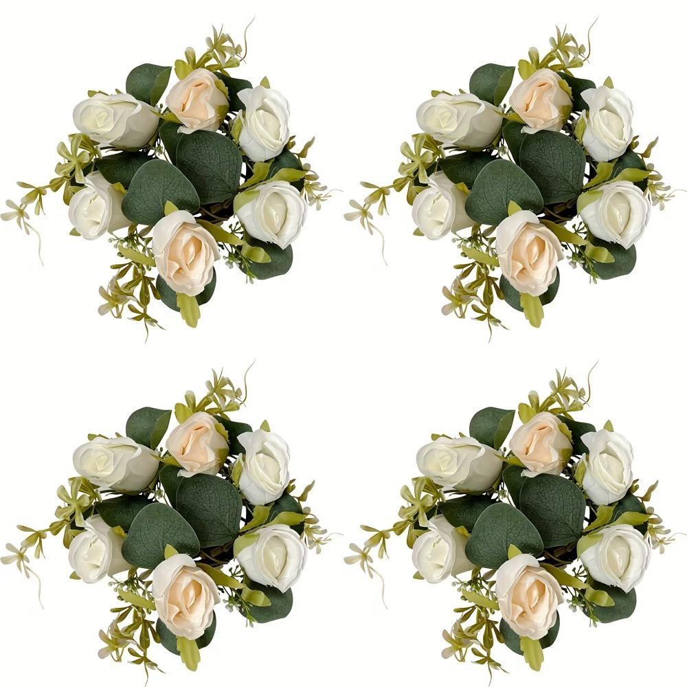 4 Handmade Realistic Rose Wreaths with Candle Holders, Wedding Centerpiece Decor, Valentine's Day, Easter, Hanukkah, Graduation Party Decor