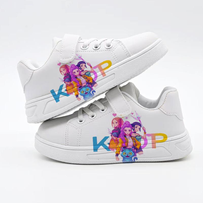 Girls' Cartoon Print Polyester Velcro Sneakers - Gradient Pink-White Low-Top Outdoors Casual Skate Shoes, Lightweight Non-Slip Children's Daily Sports Footwear