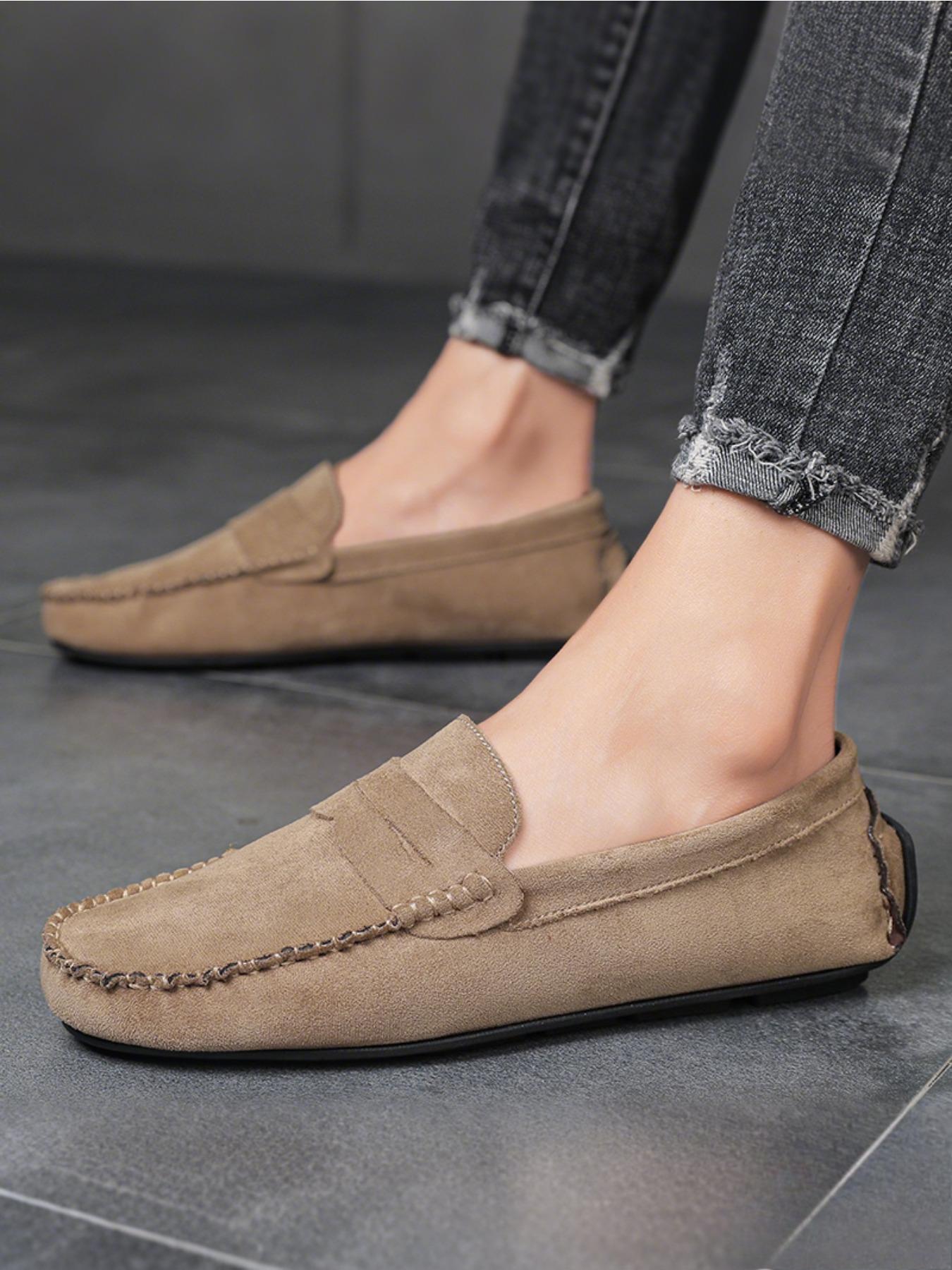 2026 Four-Season Minimalist Fashion Solid-Color Loafers Men's Casual Shoes Comfortable Elegant Suede Flat-Heel Slip-On Loafers, Moccasins, Casual Business Shoes, Suitable for Formal Occasions and Casual Wear