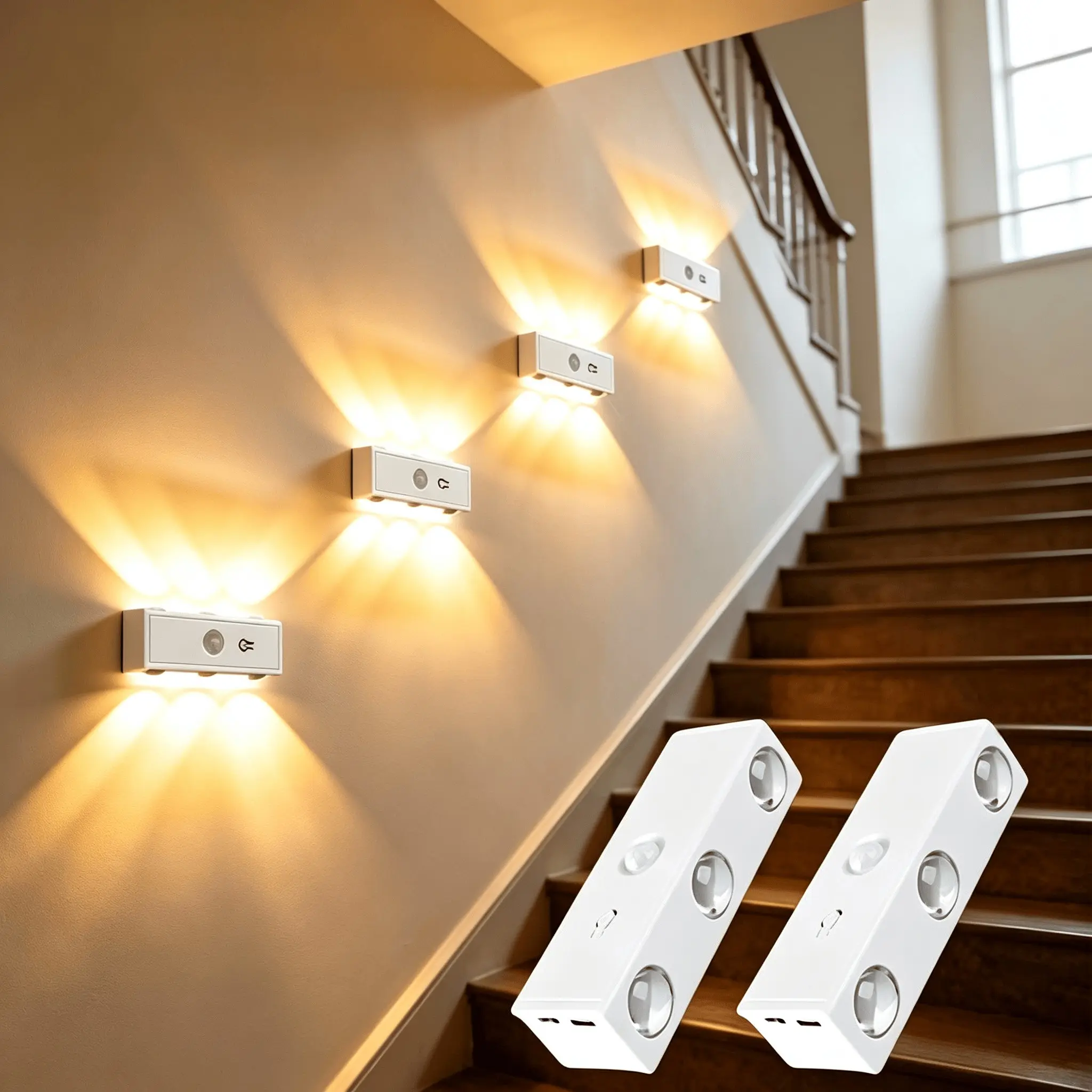 1/2/4 Pack Six-Head LED Motion Sensor Wall Lights, USB Rechargeable, Ideal for Entryway, Bedroom, Office, Hallway, Living Room, Christmas Decor