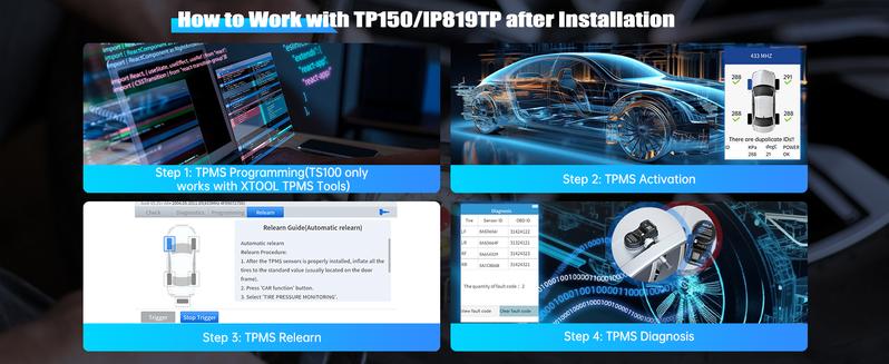 XTOOL TS100 Tire Sensor (315/433MHz), Programmable TPMS Sensor Replacement for XTOOL TP150/IP819TP Auto Parts Tire Pressure Monitoring System Car Accessories