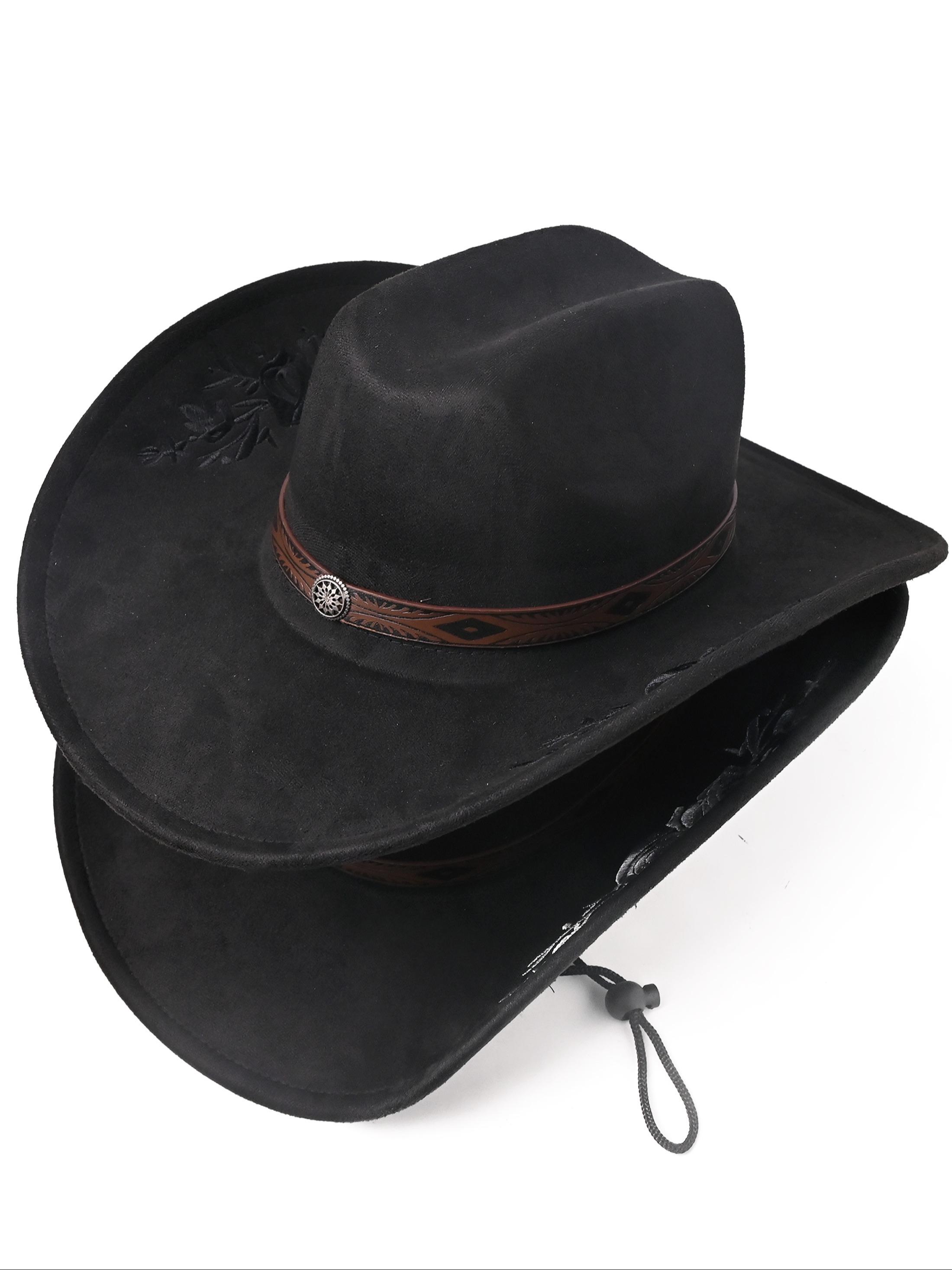 Vintage Wide Brim Western Cowgirl Hat with Belt for Party Black Modern Western Cowgirl Hat with Medallion Hatband  main image 2