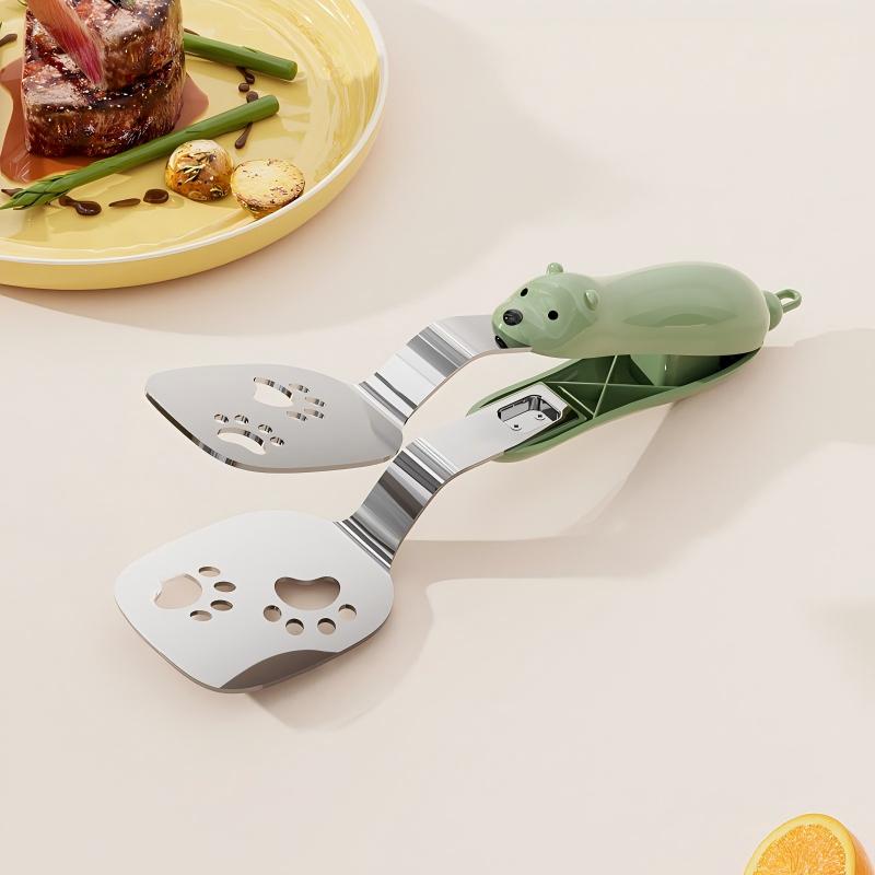 Stainless Steel Fish Fryer Spatula & Food Clip Set, Non-Slip Extended Oil-Drip Design, Heat-Resistant Handle, Ideal Kitchen Tool, Kitchen Utensils Gadgets