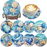 8-Piece Diamond Art Coaster Set with Stand, Diamond Painting Coasters, DIY Ocean Series Pattern, Suitable for Adults and Beginners, Perfect Gift for Friends