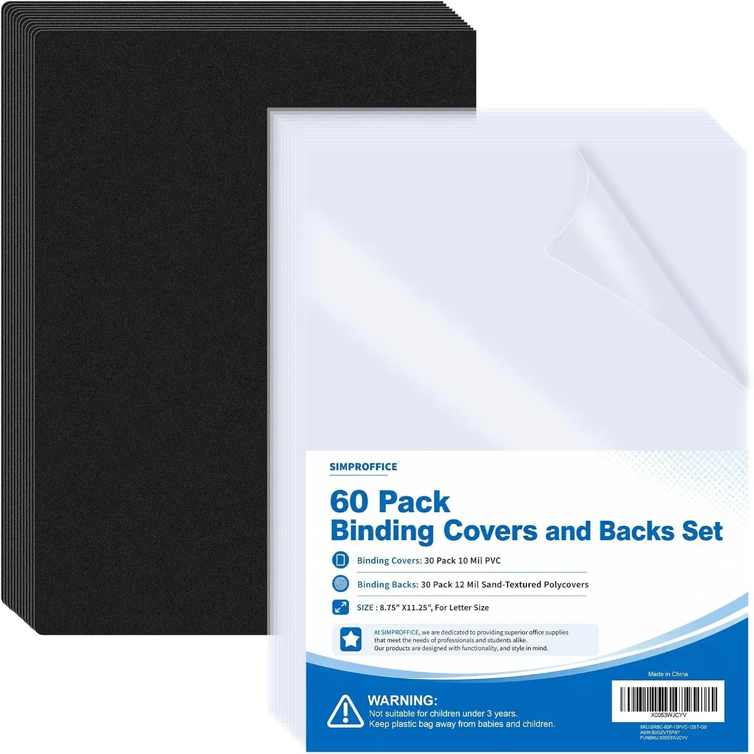 60 Pack Binding Covers and Backs Set, 8.75 x 11.25 Inches